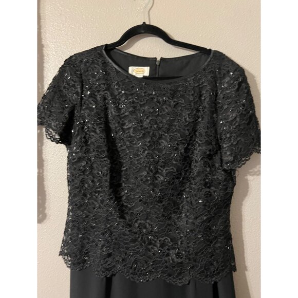 Talbots Long Formal Dress 12 Black Sequin Top Short Sleeve Flowy Wedding Party - Picture 8 of 12